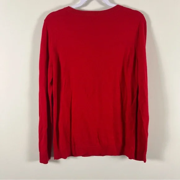 Talbots Supersoft Penguin Crewneck Sweater Red Size Medium Cashmere Blend Preppy - Picture 4 of 9